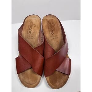 Yokono Wedge Sandals Women 9 Brown Excellent Leather Cross Strap Made Spain